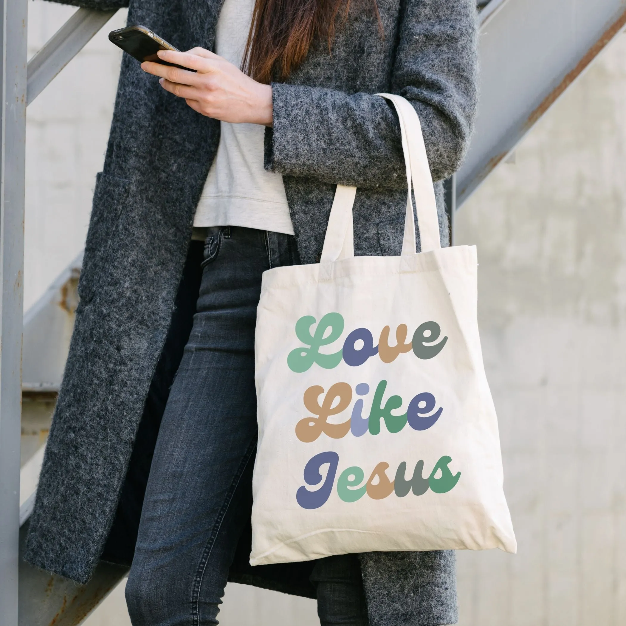 Love Like Jesus Tote Bag in Groovy Blues
