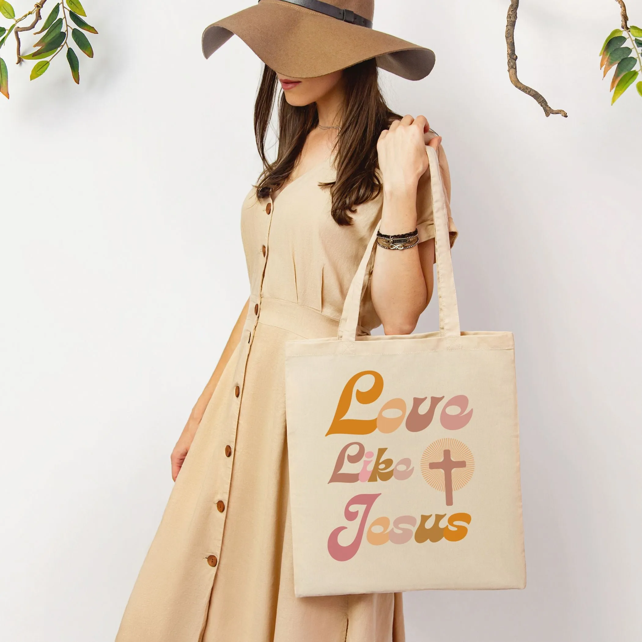 Love Like Jesus Tote Bag in Groovy Pinks