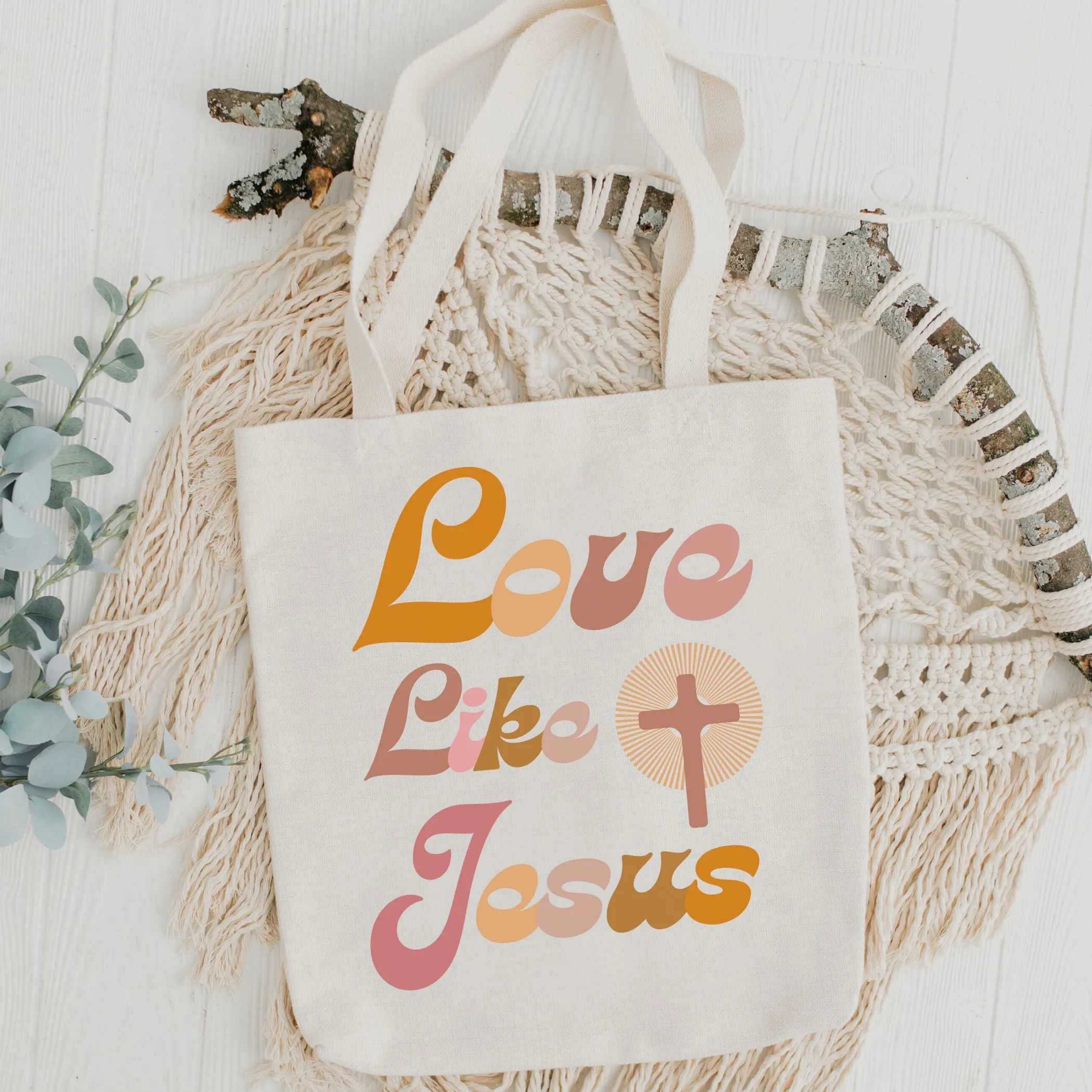 Love Like Jesus Tote Bag in Groovy Pinks