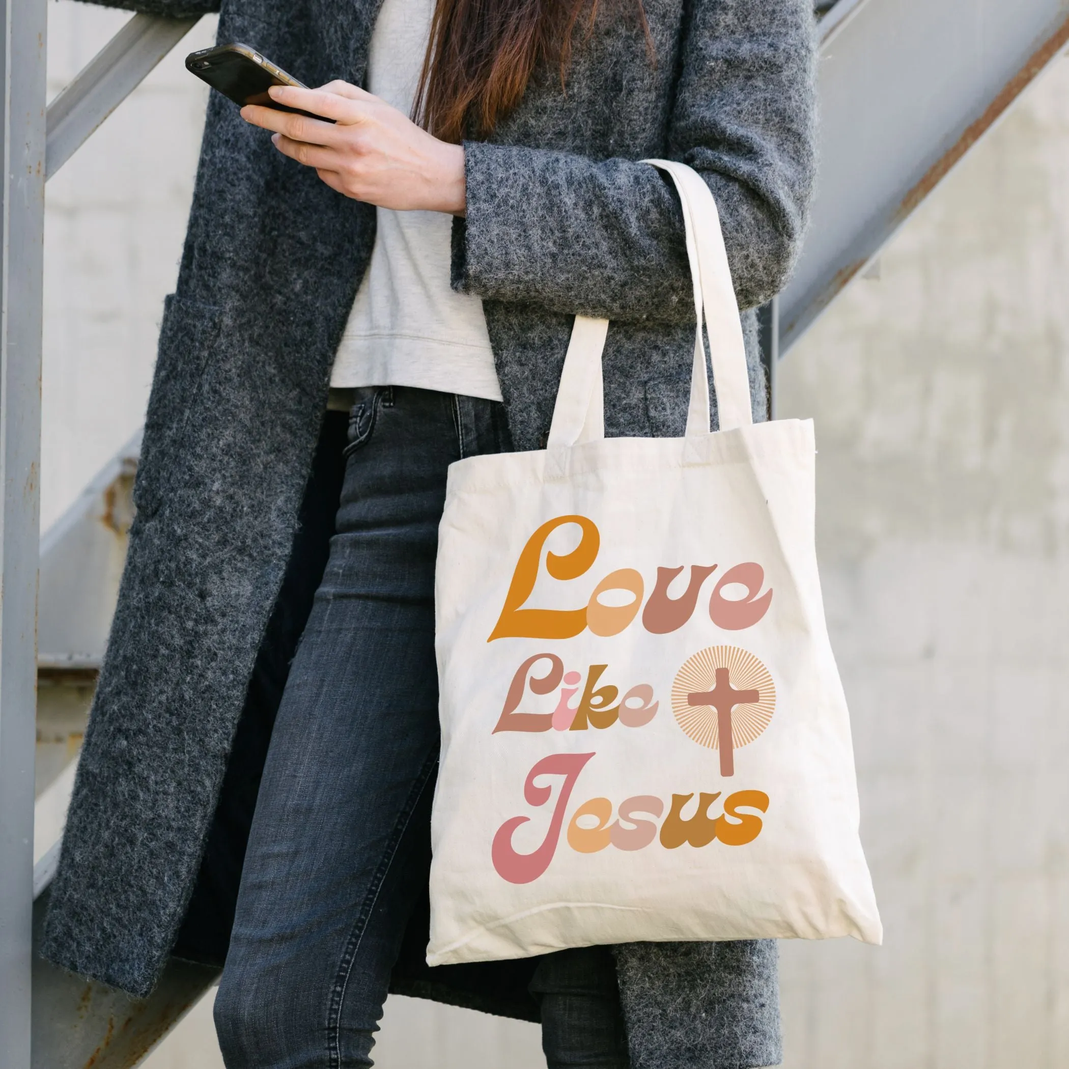 Love Like Jesus Tote Bag in Groovy Pinks