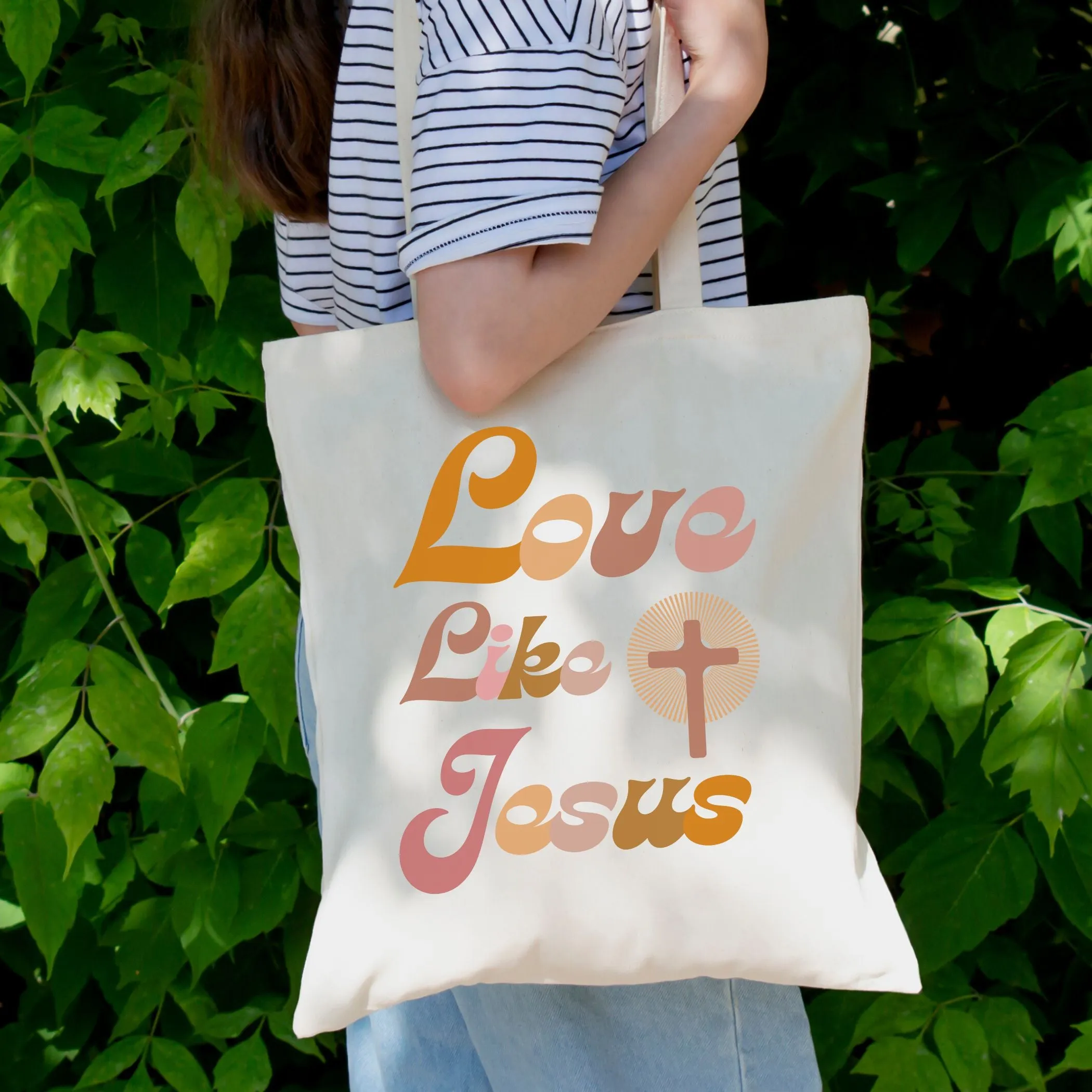 Love Like Jesus Tote Bag in Groovy Pinks