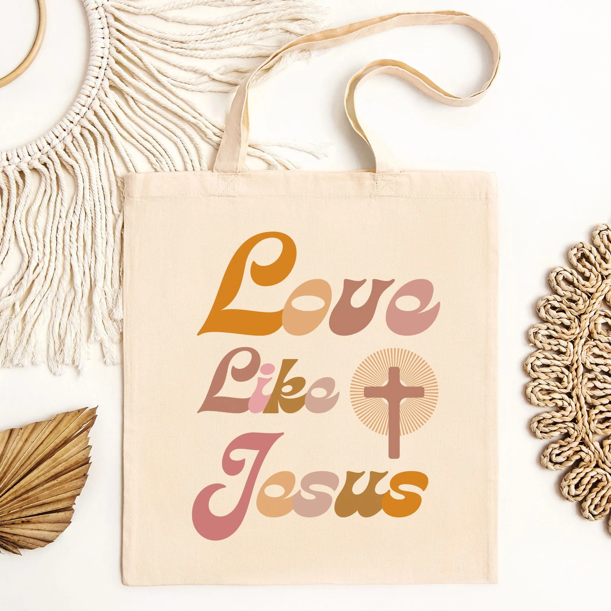 Love Like Jesus Tote Bag in Groovy Pinks