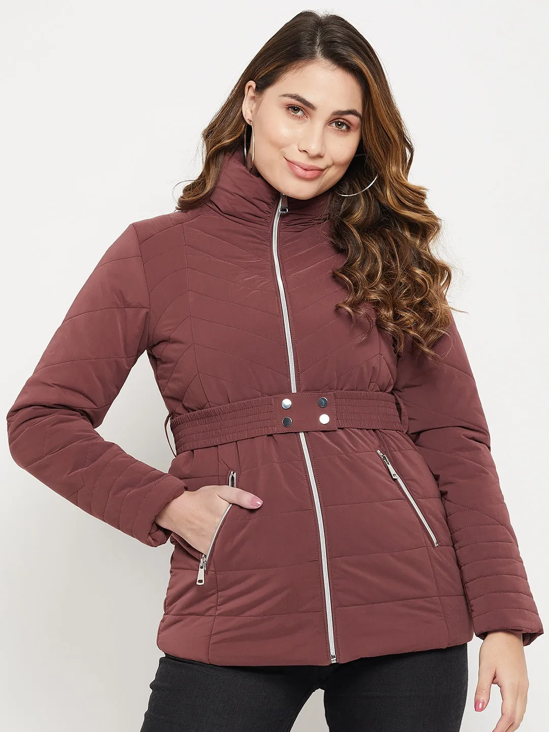 Madame Belted Waist Chocolate Brown Quilted Jacket