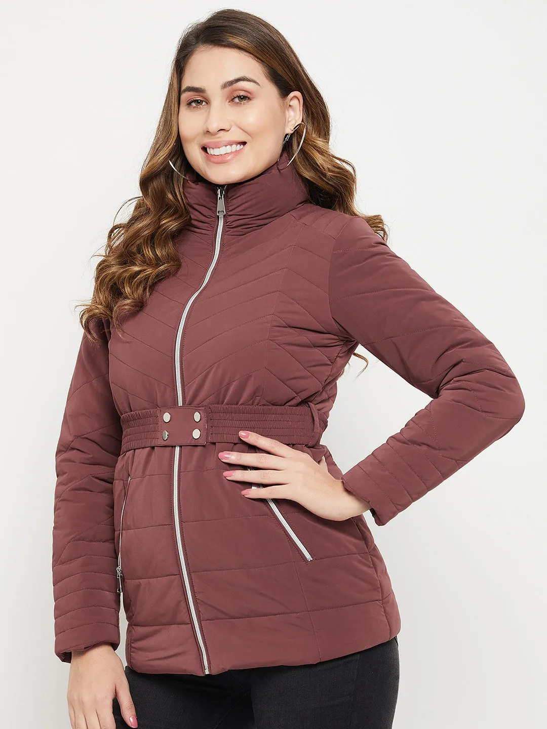 Madame Belted Waist Chocolate Brown Quilted Jacket