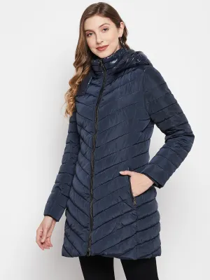 Madame Navy Blue Quilted Long Jacket