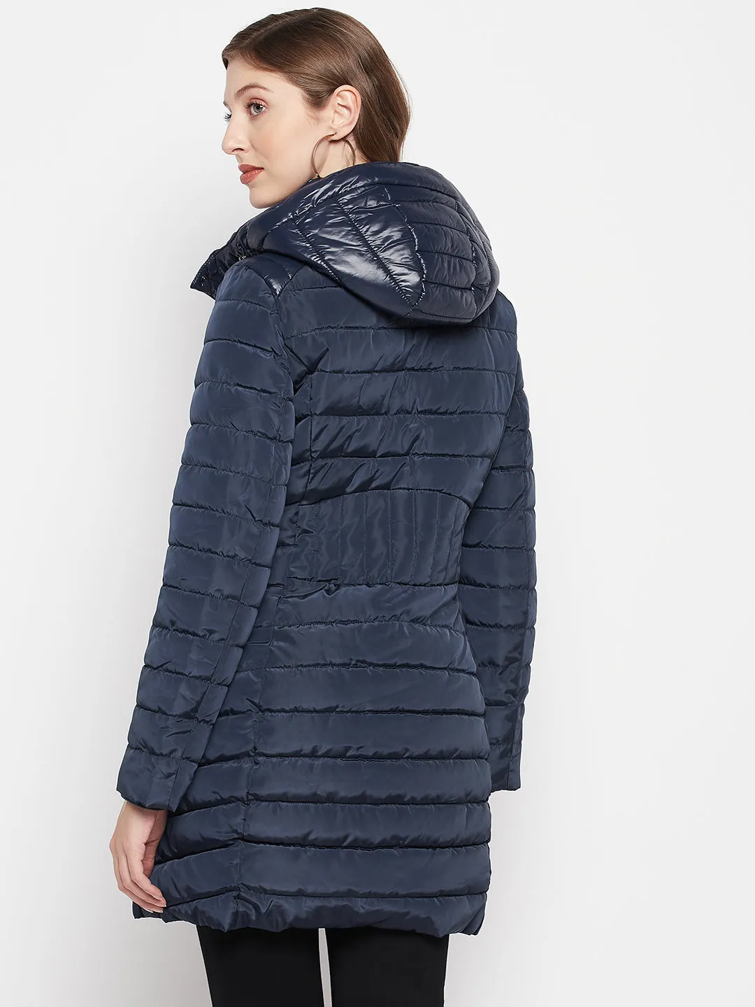 Madame Navy Blue Quilted Long Jacket