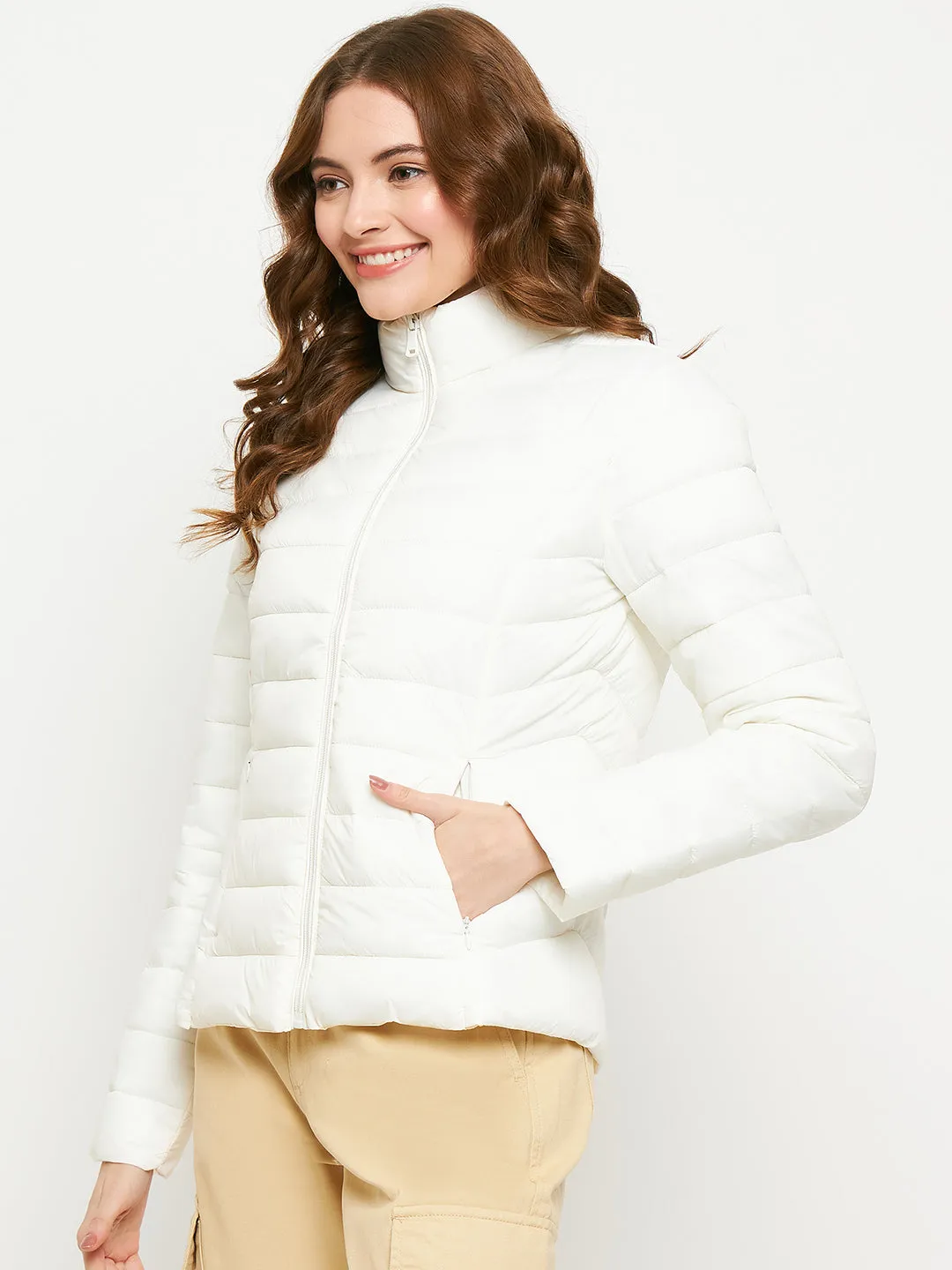 Madame Quilted Zip Off White Puffer Jacket