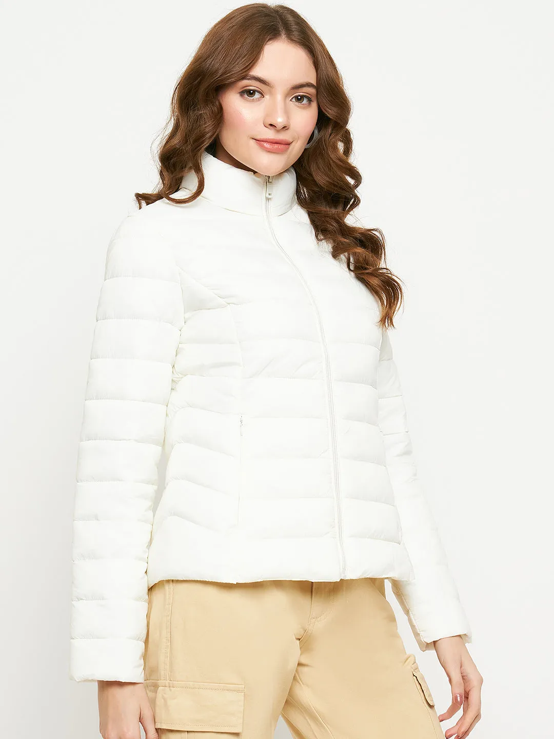 Madame Quilted Zip Off White Puffer Jacket