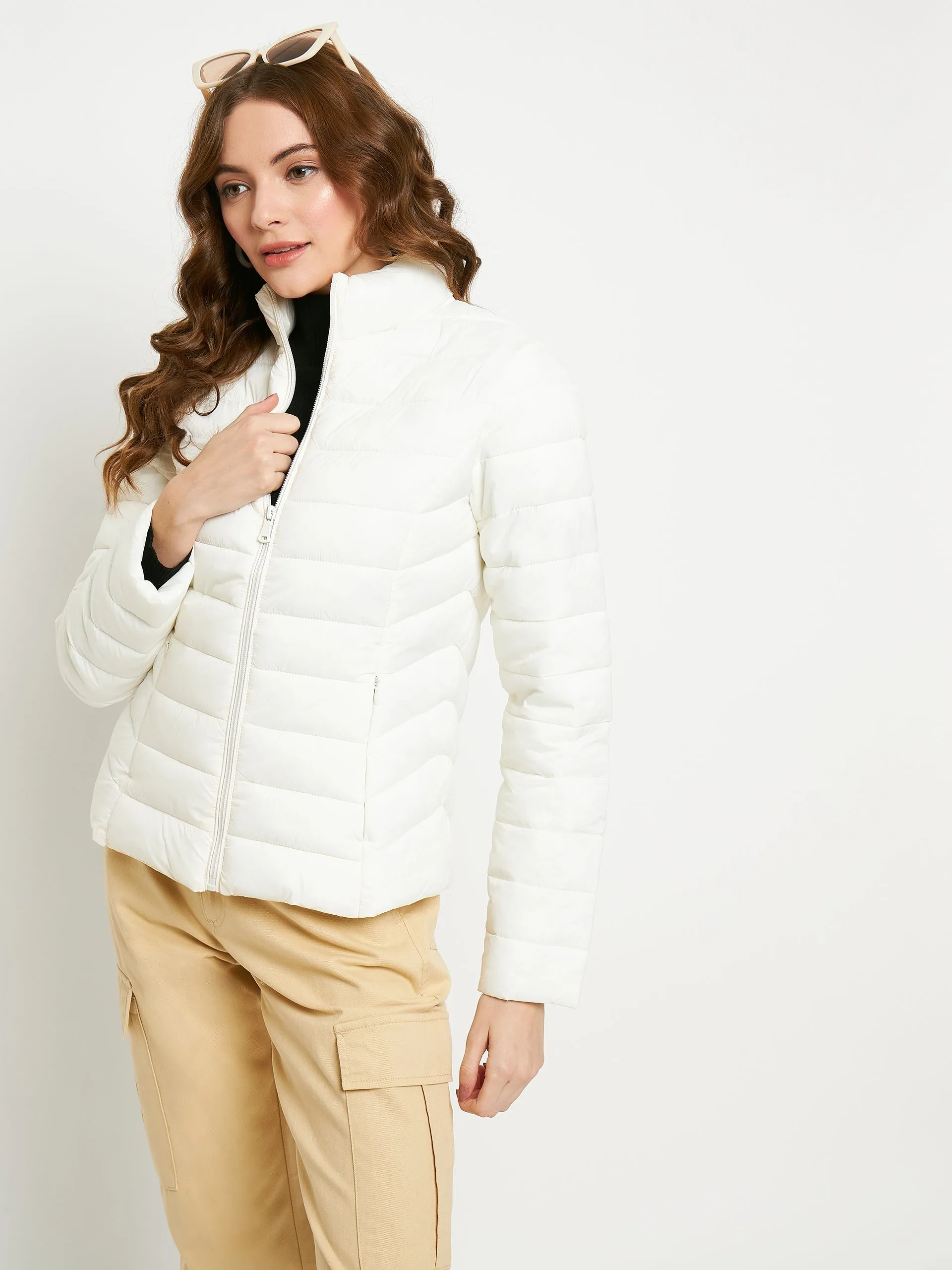 Madame Quilted Zip Off White Puffer Jacket