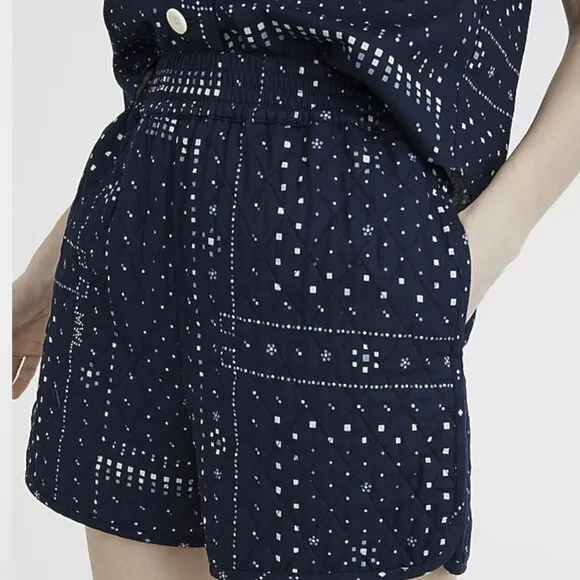 Madewell Quilted Bandana Shorts Navy White Geometric Design Size XXS - NWOT