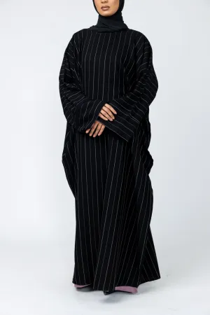 Marwa Batwing Abaya - Black pinstripe