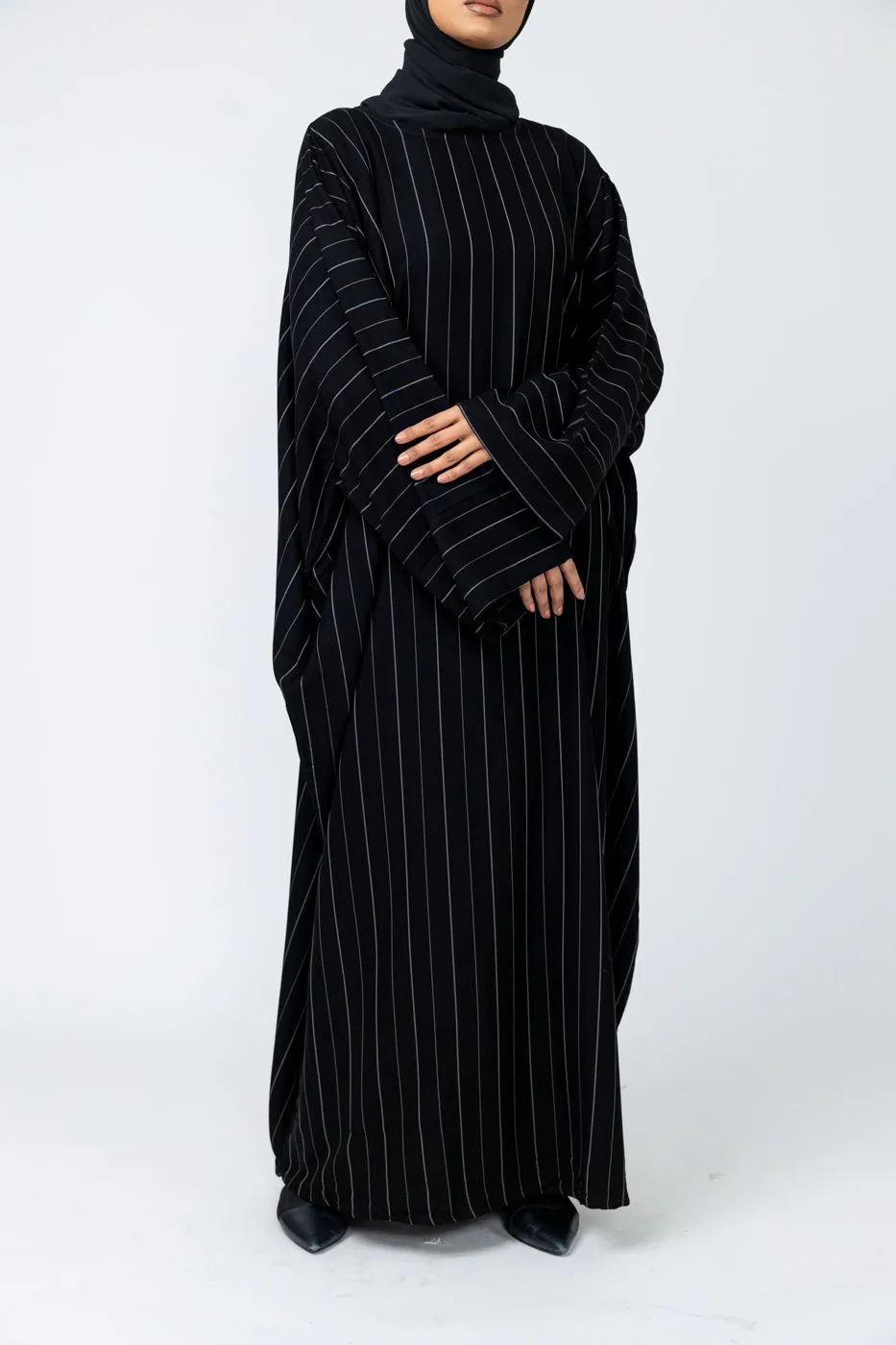 Marwa Batwing Abaya - Black pinstripe
