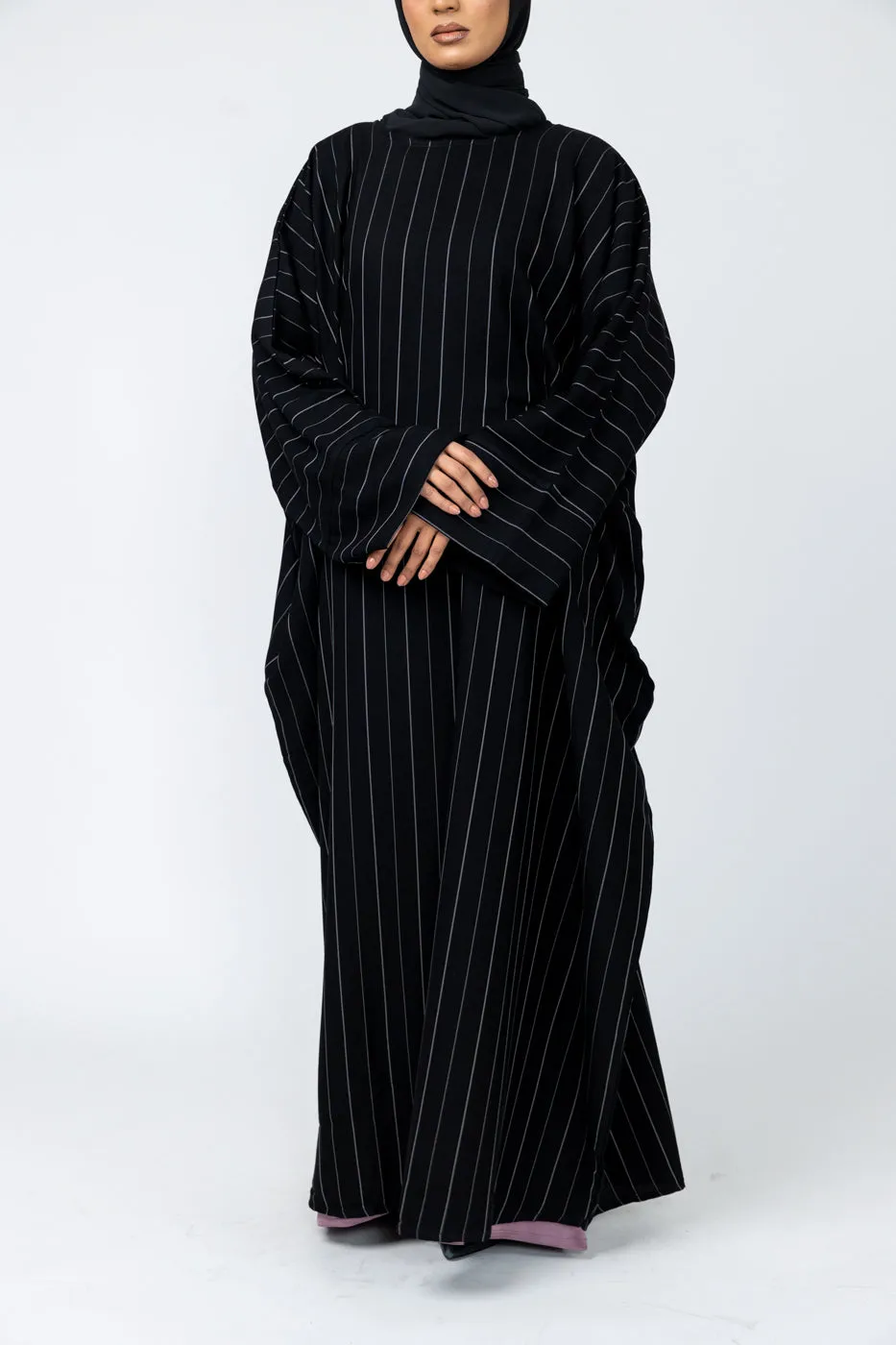 Marwa Batwing Abaya - Black pinstripe
