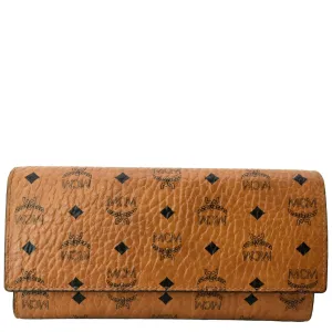 MCM Trifold Large Visetos Monogram Coated Canvas Wallet Cognac