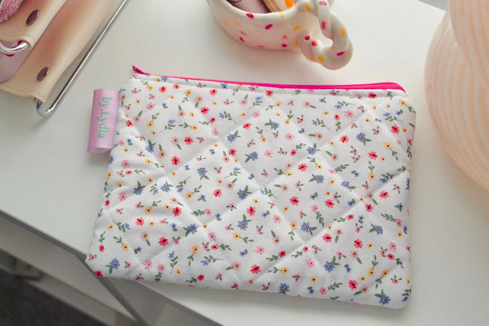 Medium Pouch - White Florals