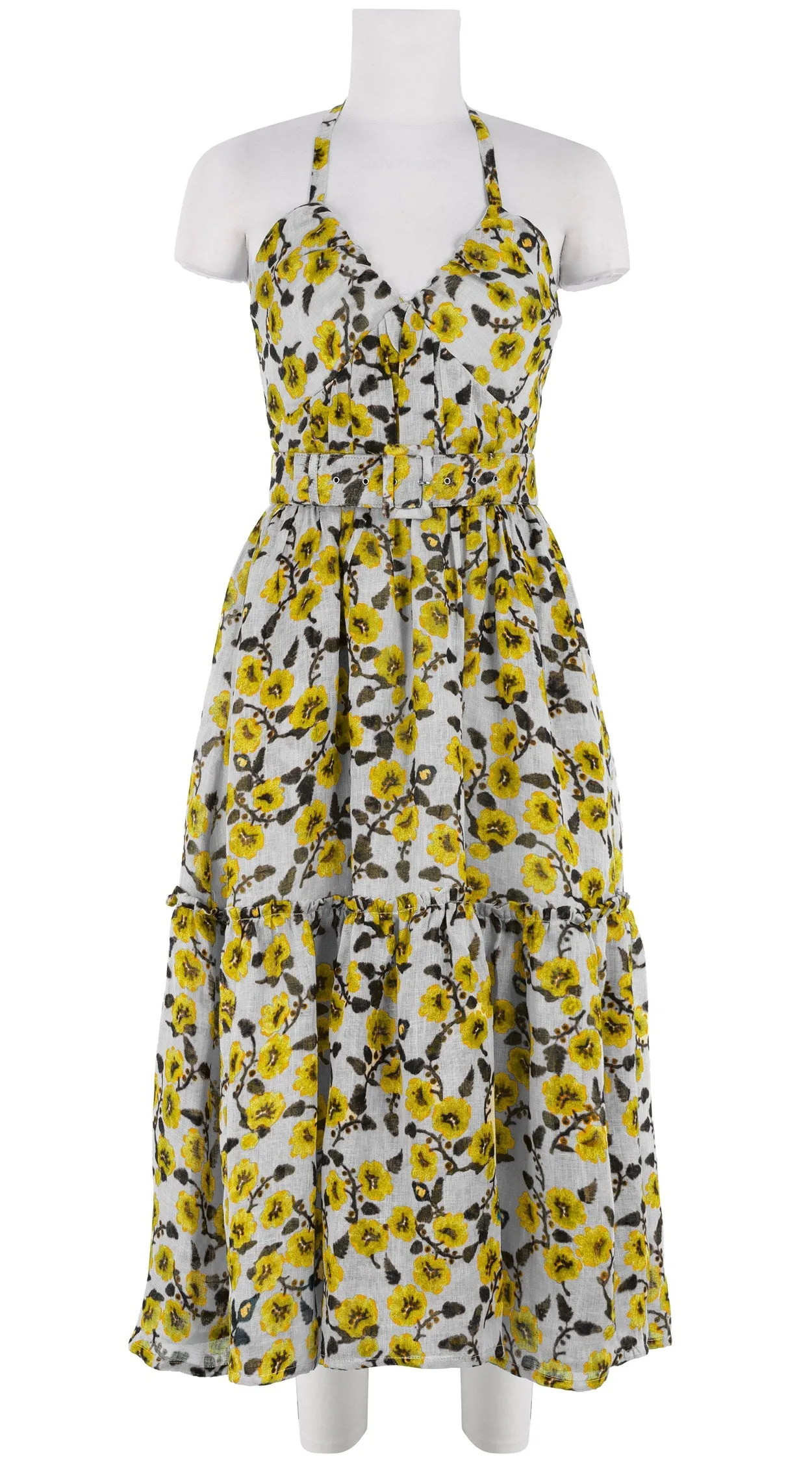 Melanie Dress #2 Sweetheart Strap Midi Plus Length Linen (Azalea Flower Small)