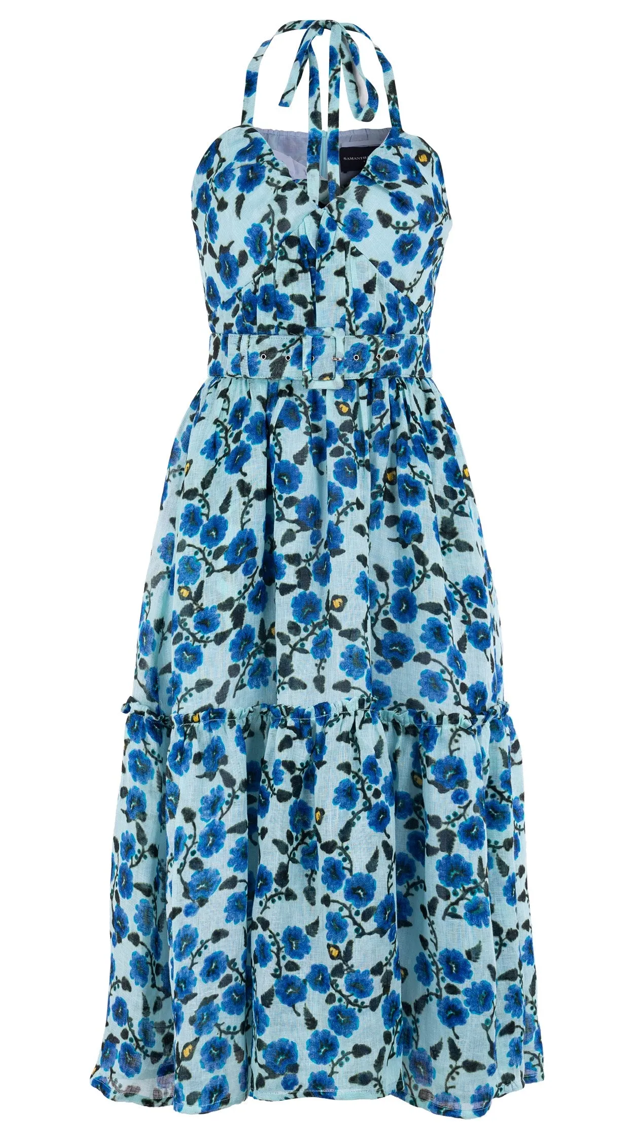 Melanie Dress #2 Sweetheart Strap Midi Plus Length Linen (Azalea Flower Small)