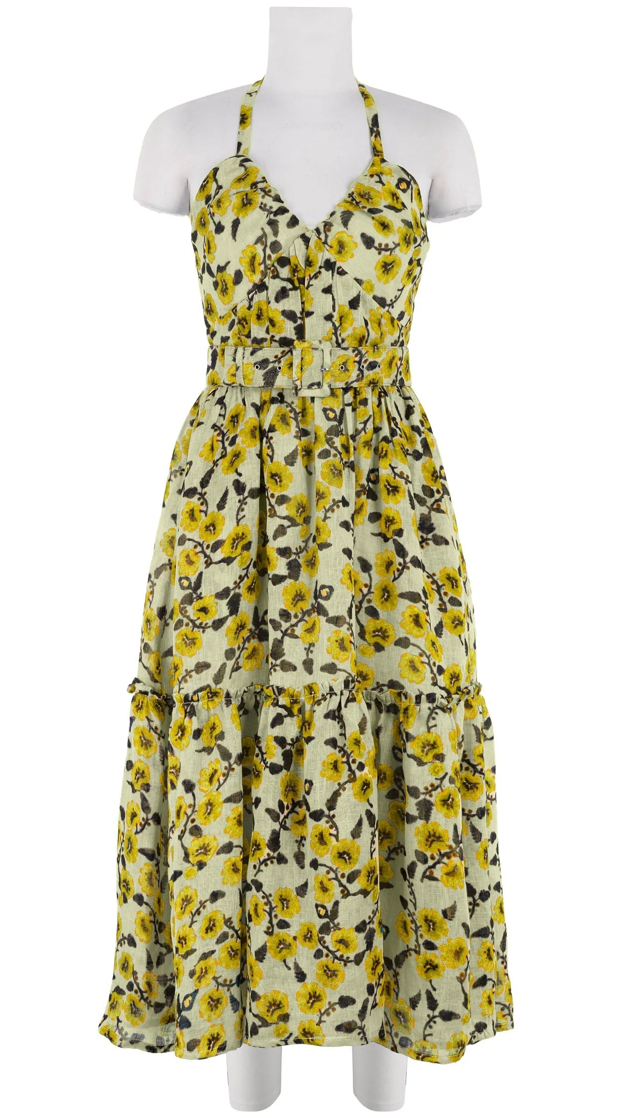 Melanie Dress #2 Sweetheart Strap Midi Plus Length Linen (Azalea Flower Small)