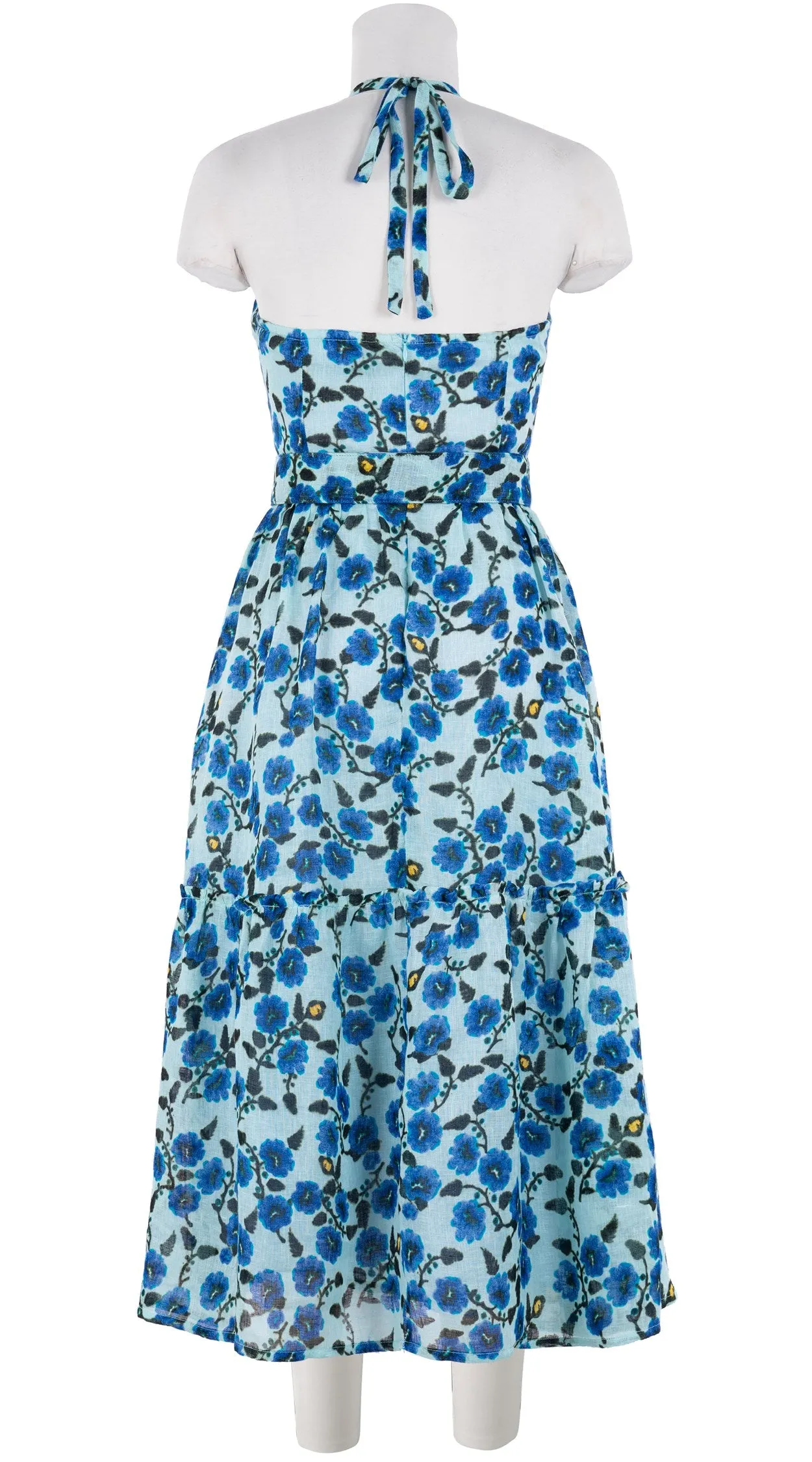 Melanie Dress #2 Sweetheart Strap Midi Plus Length Linen (Azalea Flower Small)