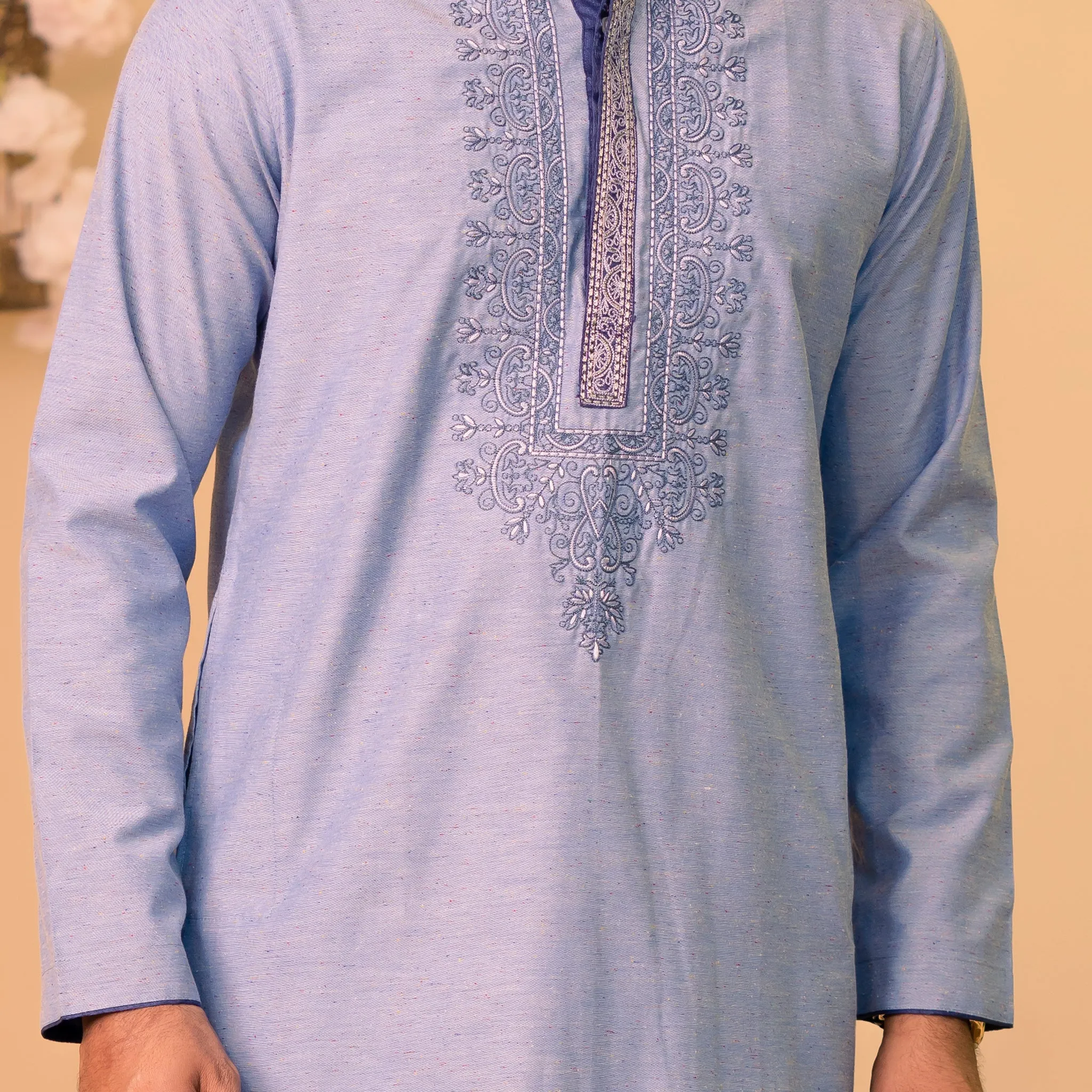 Mens Embroidery Panjabi-Blue-1