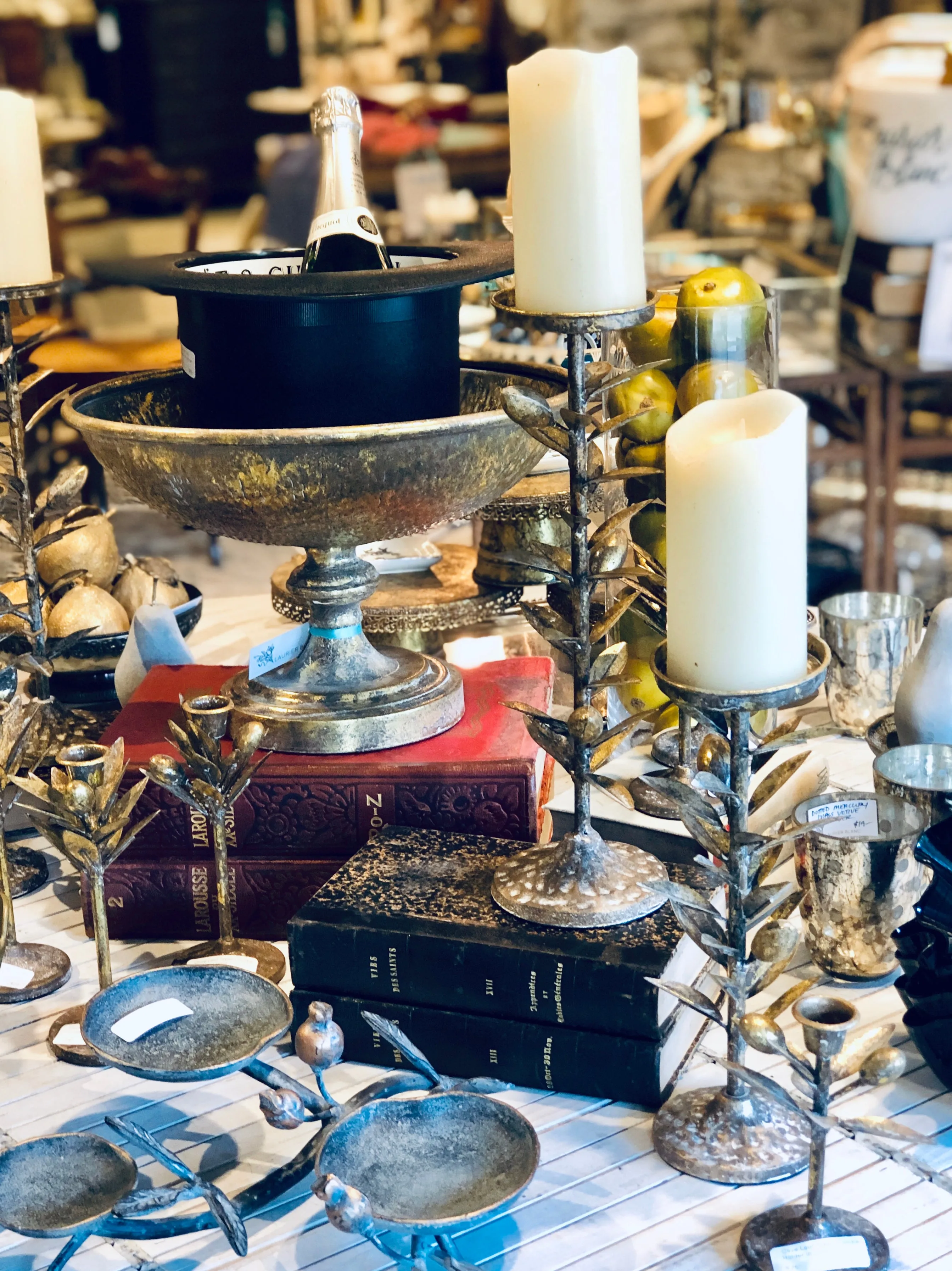 Metal Olive Branch Pillar Candle Holders | Two Sizes Available