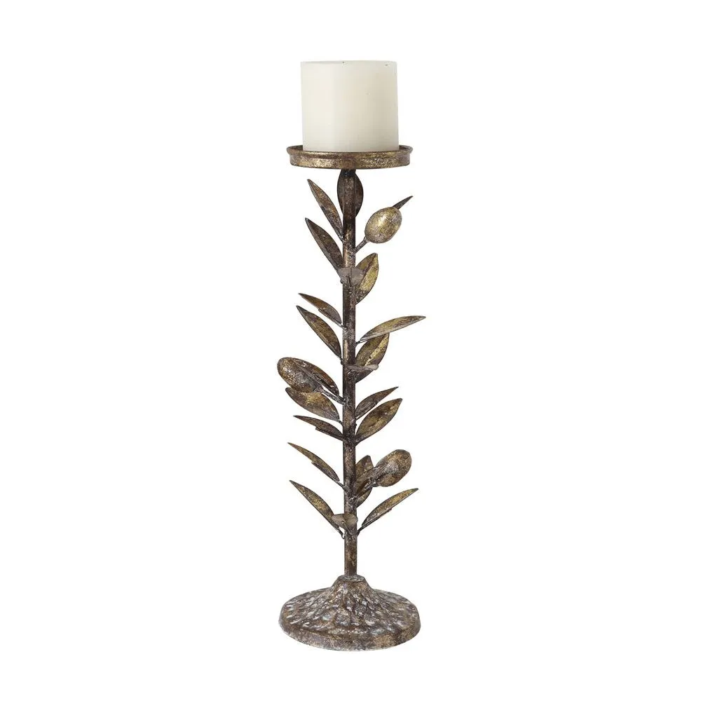 Metal Olive Branch Pillar Candle Holders | Two Sizes Available
