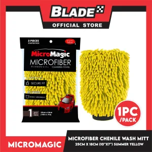 Micromagic MicroFiber Chenille Wash Mitt 25cm x 18cm (Summer Yellow Chenille) Secure Fit, Highly Absorbent