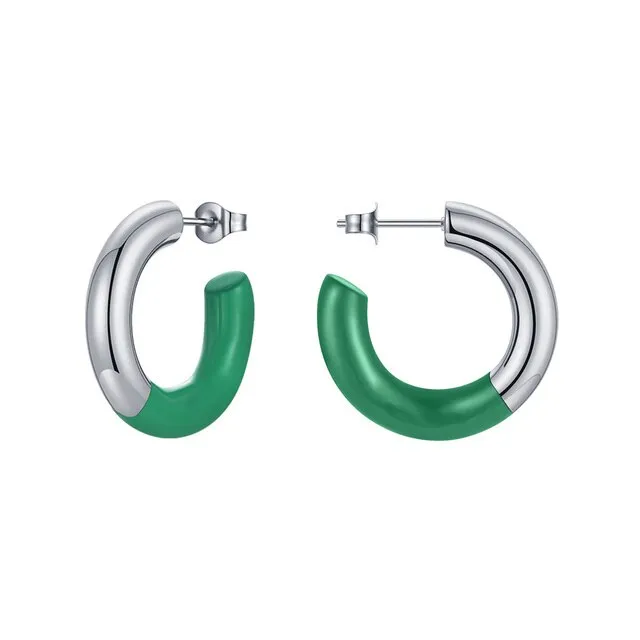 MINI RALLY SILVER DIPPED IN GREEN HOOP EARRINGS