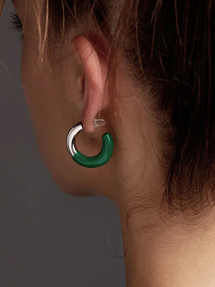 MINI RALLY SILVER DIPPED IN GREEN HOOP EARRINGS