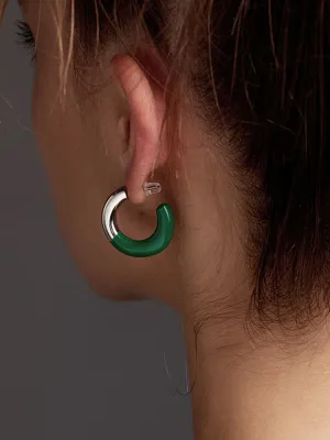 MINI RALLY SILVER DIPPED IN GREEN HOOP EARRINGS