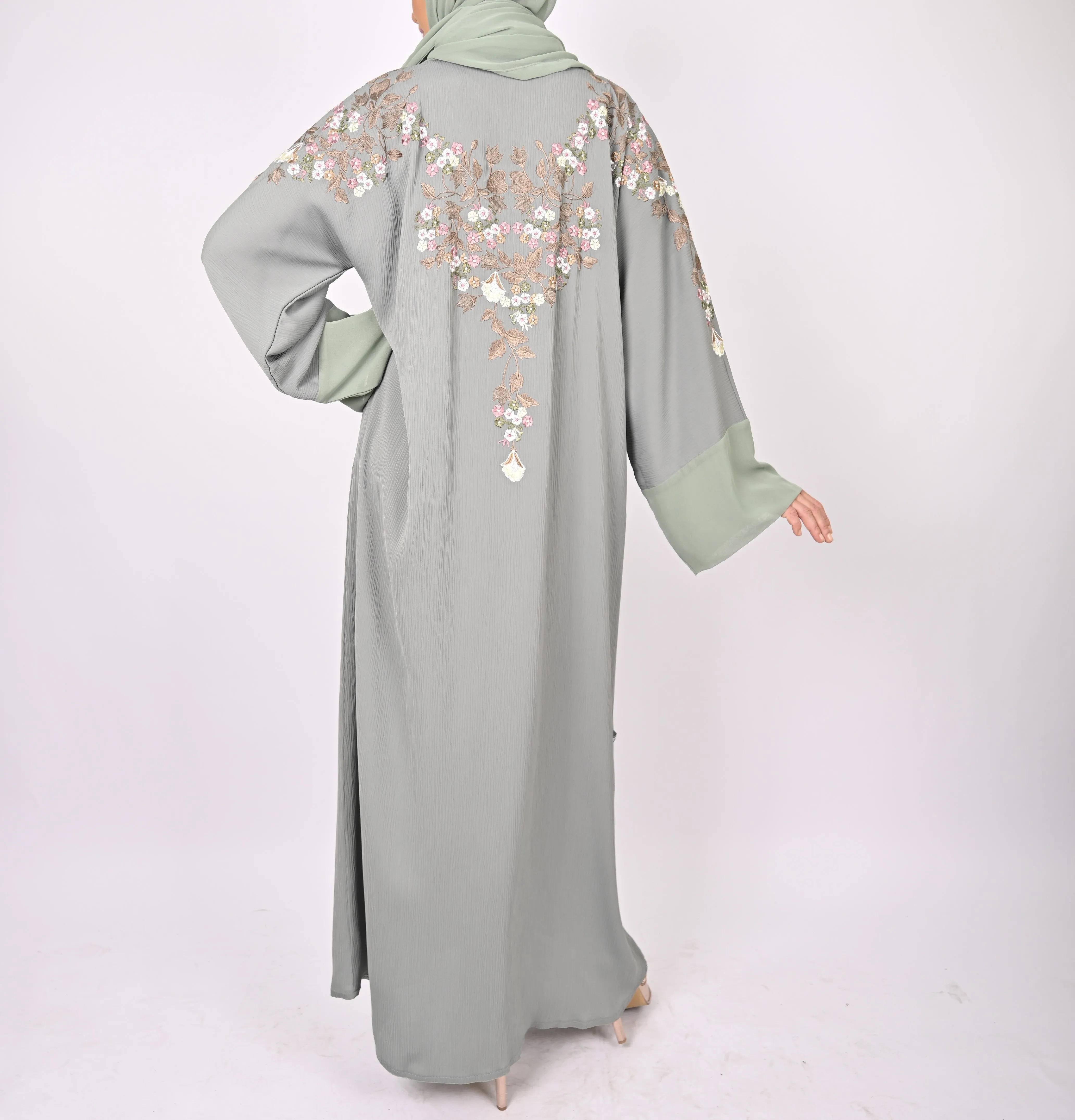 Mint Green Floral Embroidery Kimono