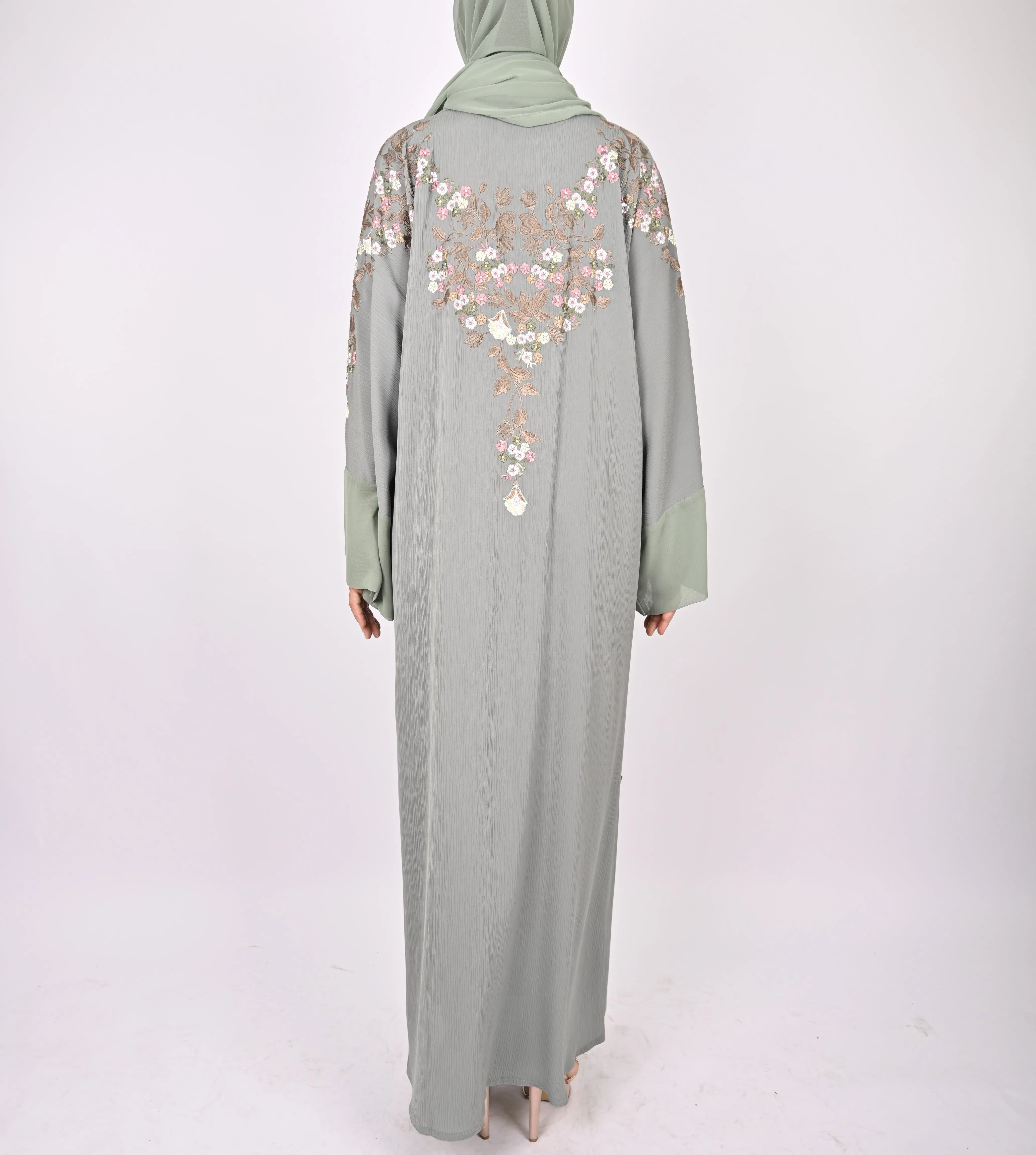 Mint Green Floral Embroidery Kimono