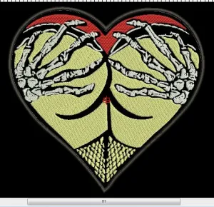 ML188094 Red Heart Butt Hug Skeleton Hands Embroidered Patch 10X10