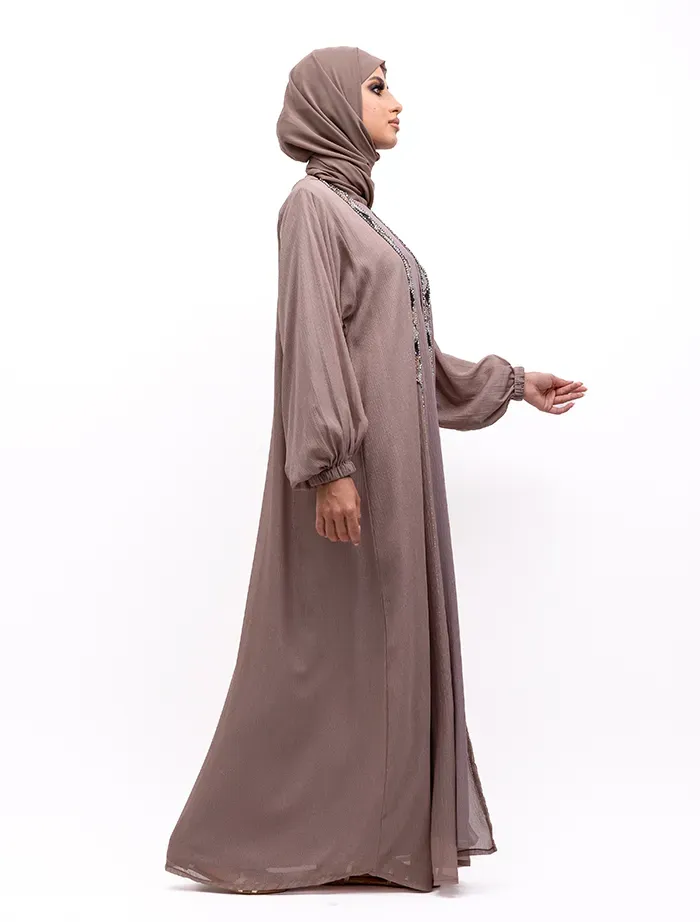 Mocha - Embellished Aztec Organza Abaya Set