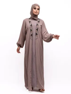 Mocha - Embellished Aztec Organza Abaya Set
