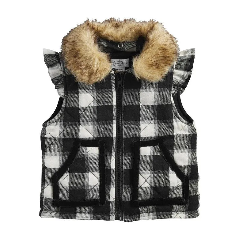 Mud Pie Kids Black Buffalo Check Ruffle Vest