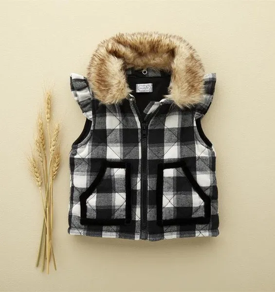 Mud Pie Kids Black Buffalo Check Ruffle Vest