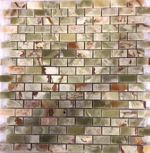 Multi Green Onyx Polished 5/8" X 1 1/8" Mini Brick Mosaic Tile on Mesh - Box of 5 sq. ft.