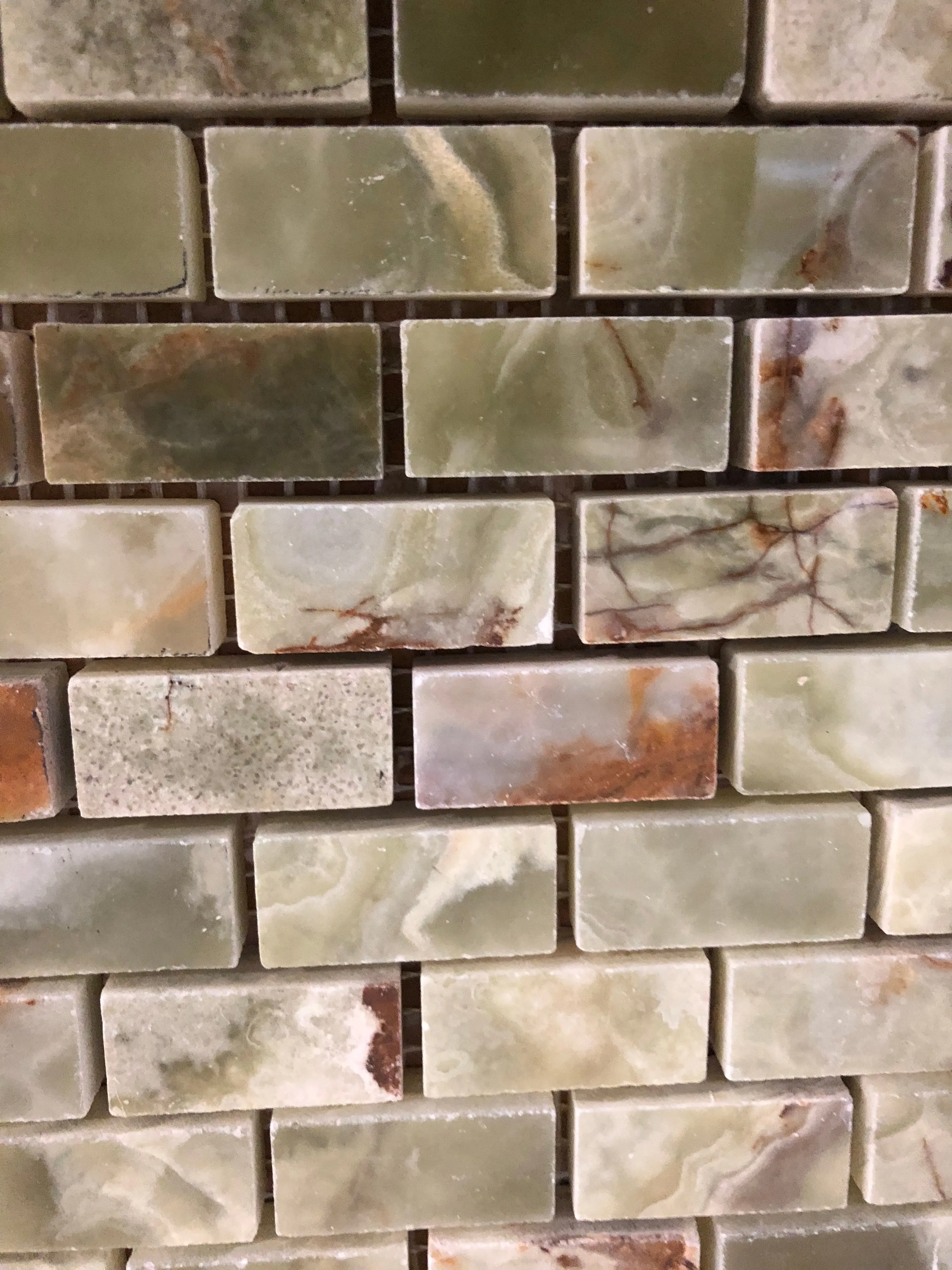Multi Green Onyx Polished 5/8" X 1 1/8" Mini Brick Mosaic Tile on Mesh - Lot of 50 sq. ft.