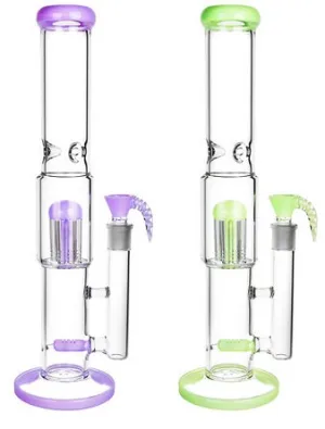 Multi Perc Water Pipe w/ Horned Bowl | 16"