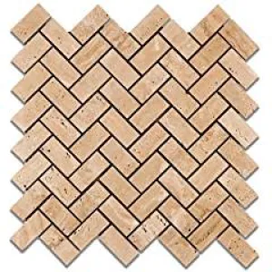 Mut Mocha Travertine Herringbone Polished Mosaic Tile - Box of 5 Sheets
