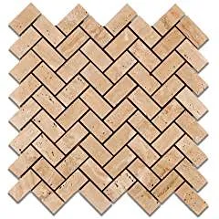 Mut Mocha Travertine Herringbone Polished Mosaic Tile - Box of 5 Sheets