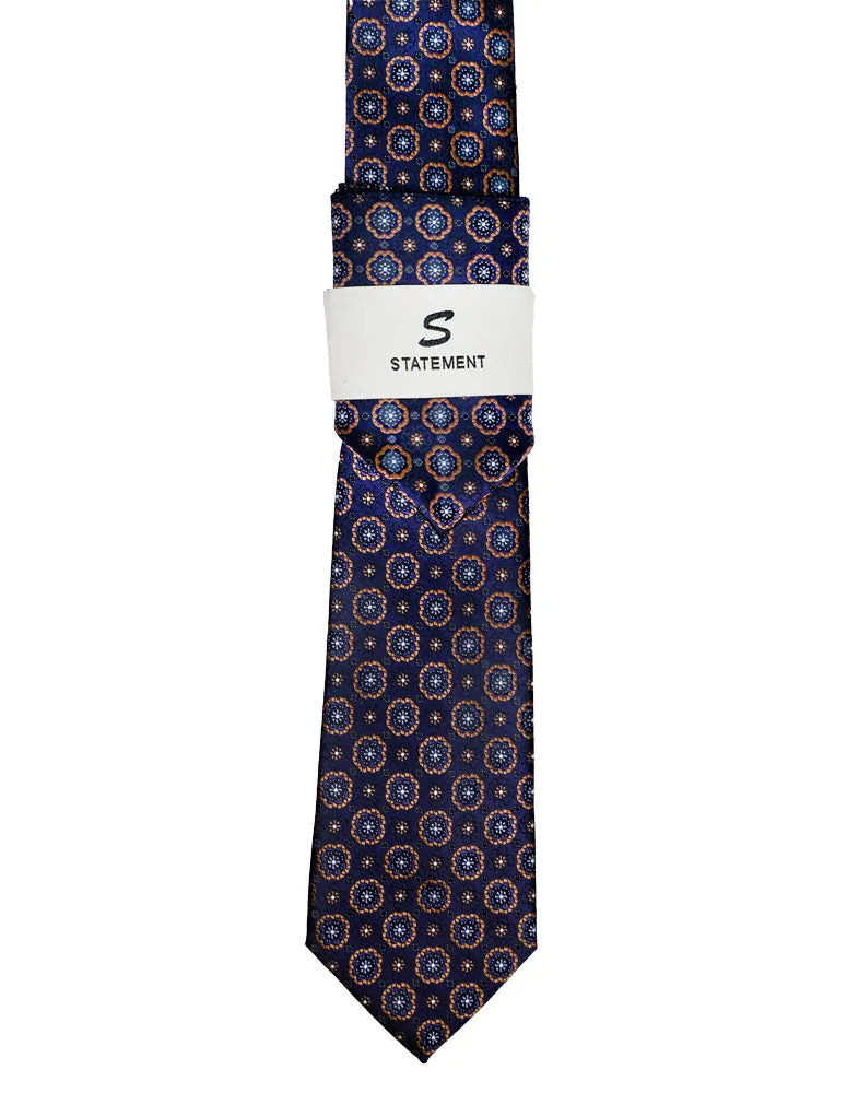 NAVY FLORAL 2 PC TIE & HANKIE SET