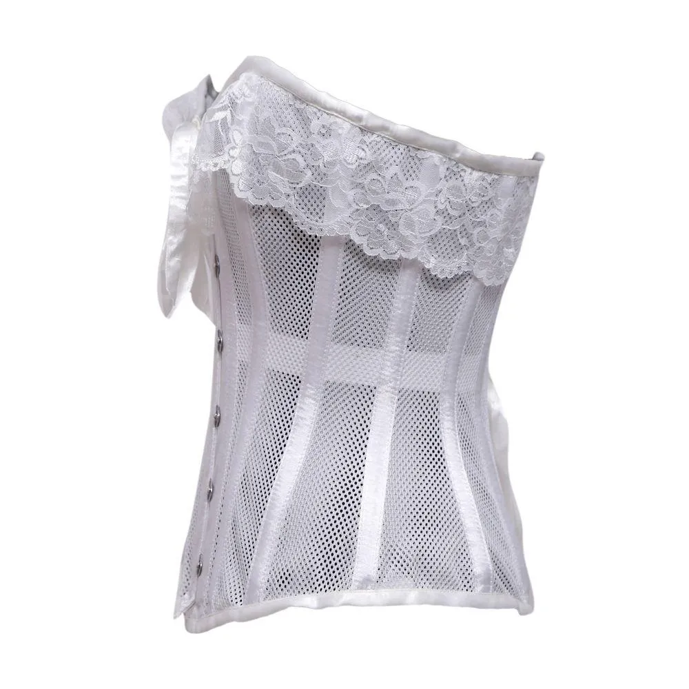 Nevis White Mesh & White Satin Lace Overbust Corset
