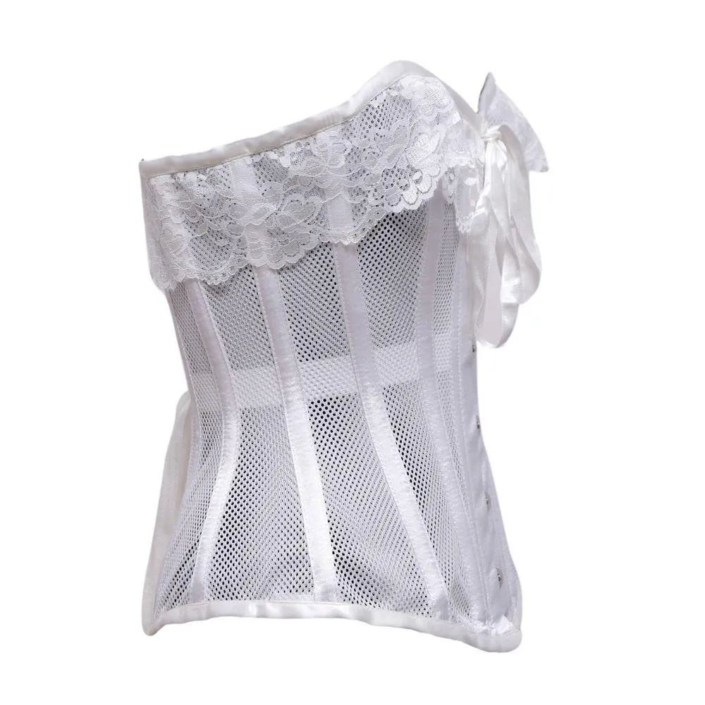 Nevis White Mesh & White Satin Lace Overbust Corset