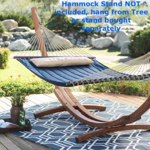 New in box! Hometrends Beach Navy/Unwind Quilted Hammock! Overall size 145.67L x 55W in, Stand not included.