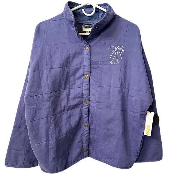 NEW Revolve Amuse Society Womens Small Quilted Beach Chic Jacket Med Periwinkle