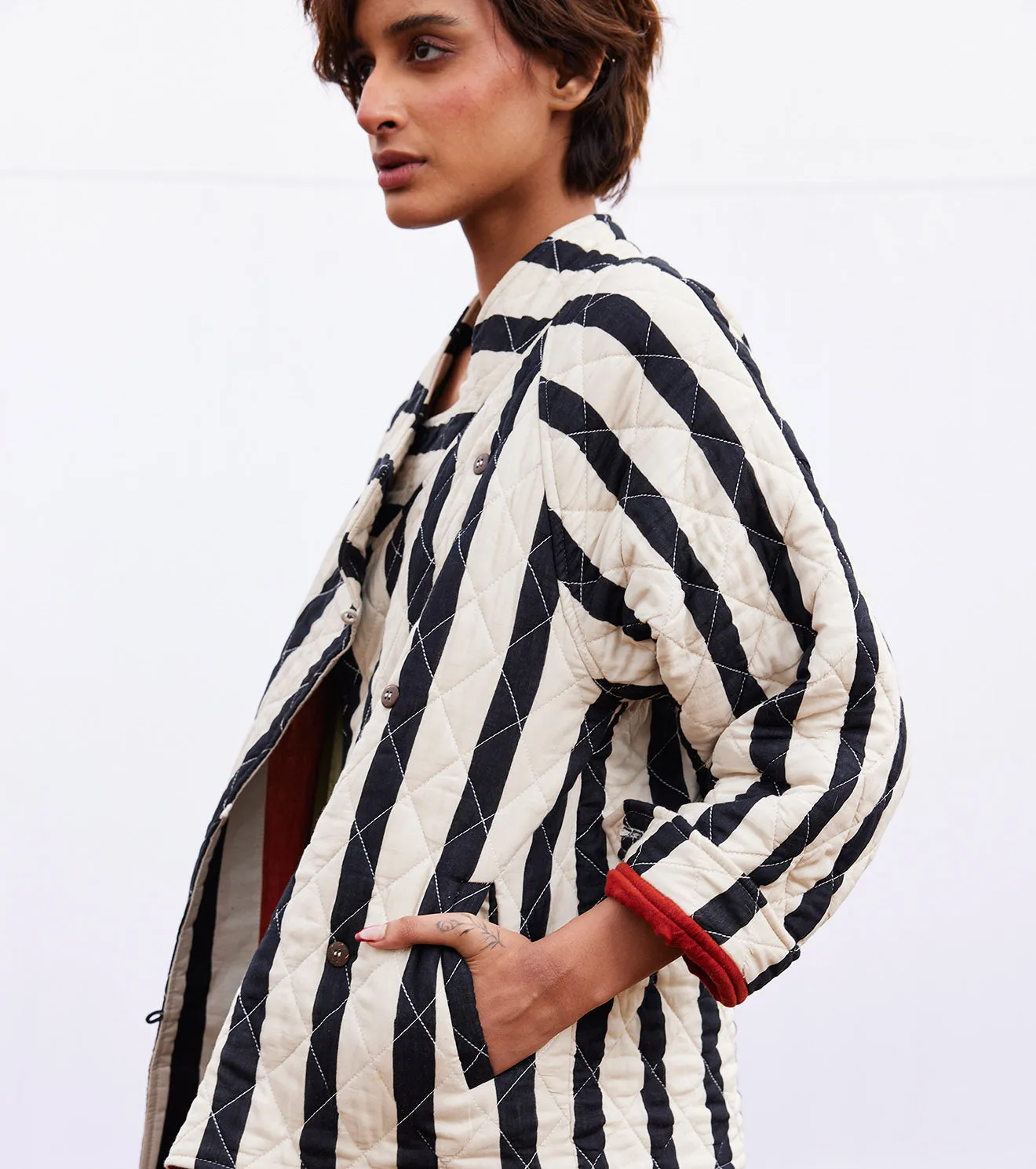 New Season Spring Summer 2025-Jacket-Cotton Mul Jade Black & white-KW908-Fashion Edit Diana by Khara Kapas
