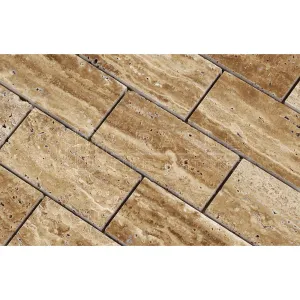 Noce Vein-Cut Travertine 2 X 4 Brick Mosaic Tile, Polished (LOT of 50 SHEETS)