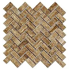 Noce Vein-Cut Travertine Herringbone (1 X 2) Mosaic Tile, Polished (SAMPLE)